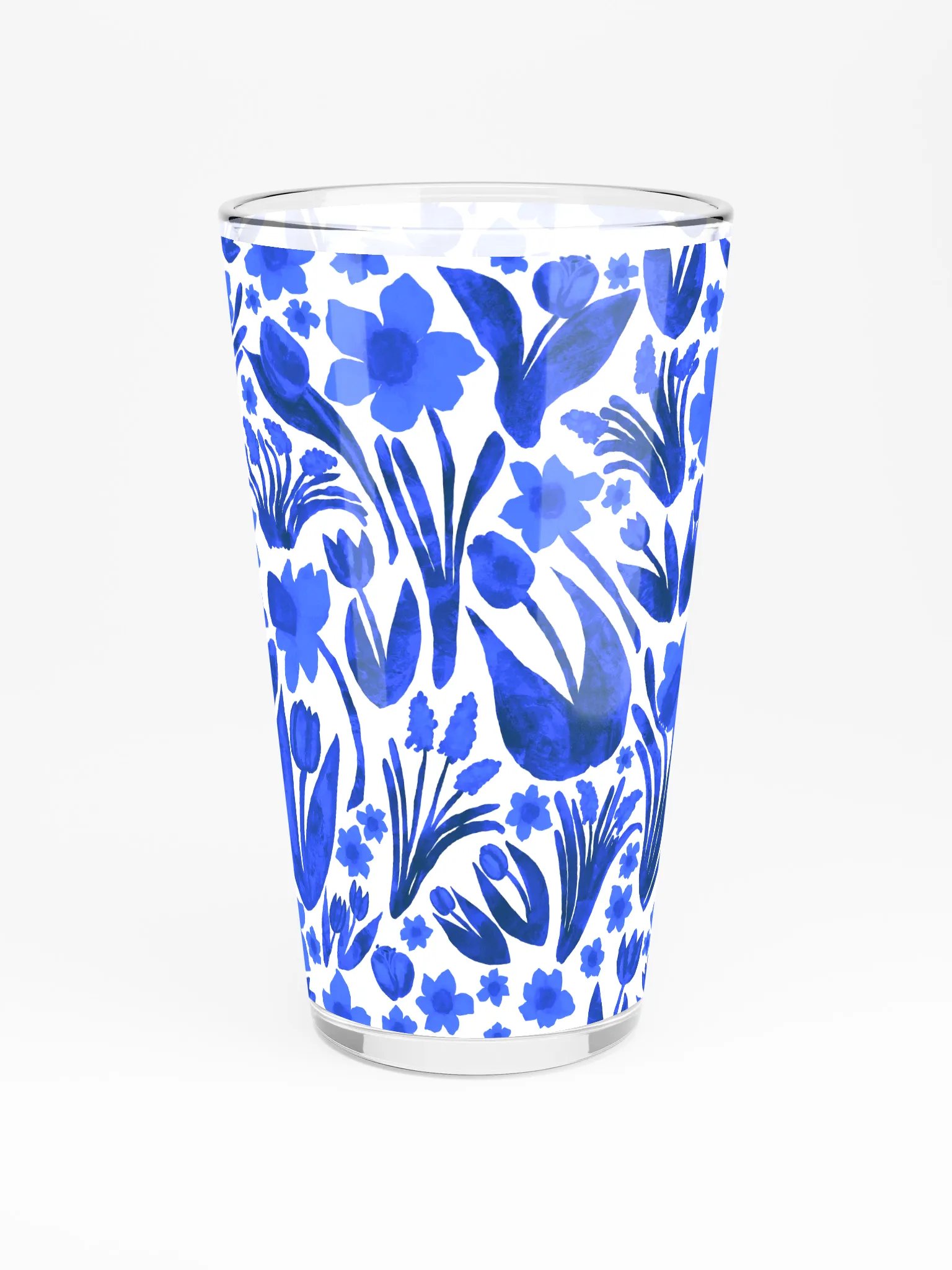 Spring Garden | Royal Blue on White | Shaker Pint Glass by Monique Faella Designs™ Sip in Full Bloom 🌼🍹💙 product image (3)
