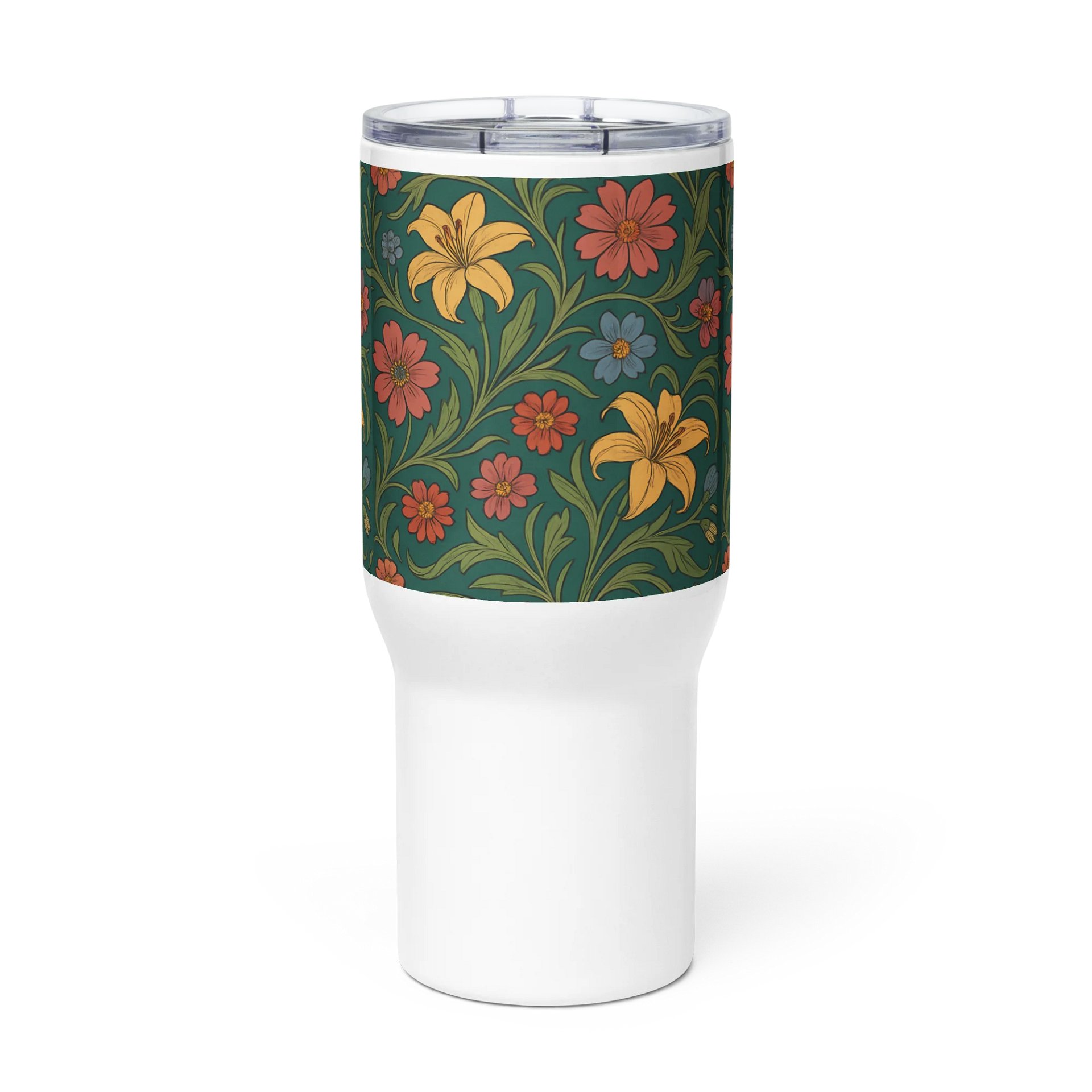 Vintage Lily and Daisy Floral Travel Mug with Handle – 25oz & 40oz Insulated Coffee Tumbler for Hot and Cold Drinks product image (2)