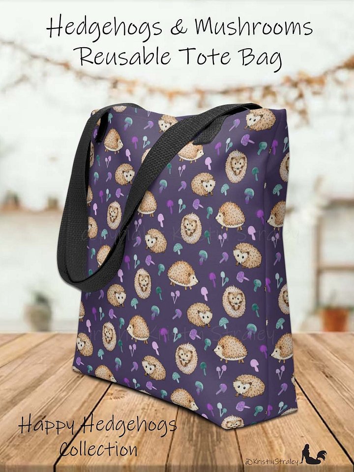 Hedgehogs and Mushrooms on Dark Plum Tote Bag product image (2)