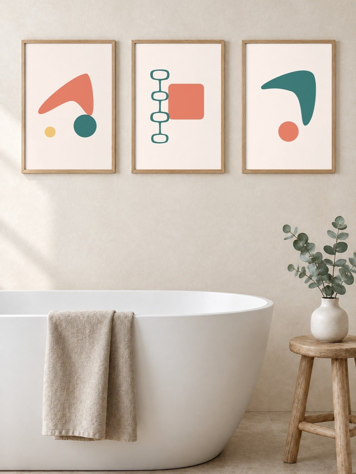 Colorful Bathroom Wall Art Set of 3 | Coral and Teal Retro Prints product image (1)