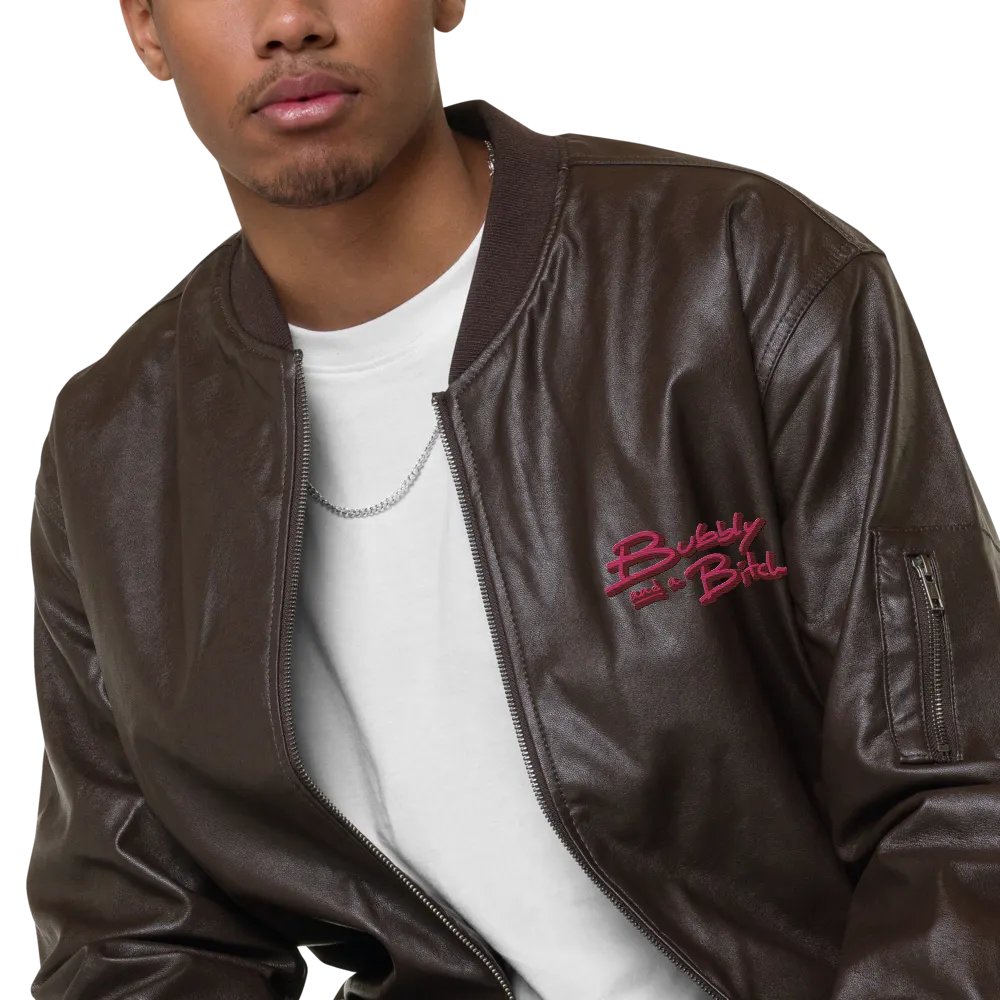Bubbly and a B (rose shadow design) faux leather bomber jacket product image (7)
