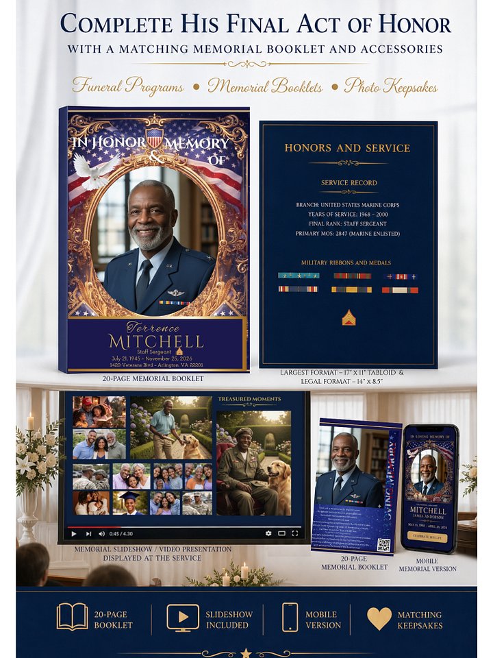 Ultimate Military Funeral Tribute Suite | 20-Page Magazine Program, Video Slideshow & Medal Guide product image (1)