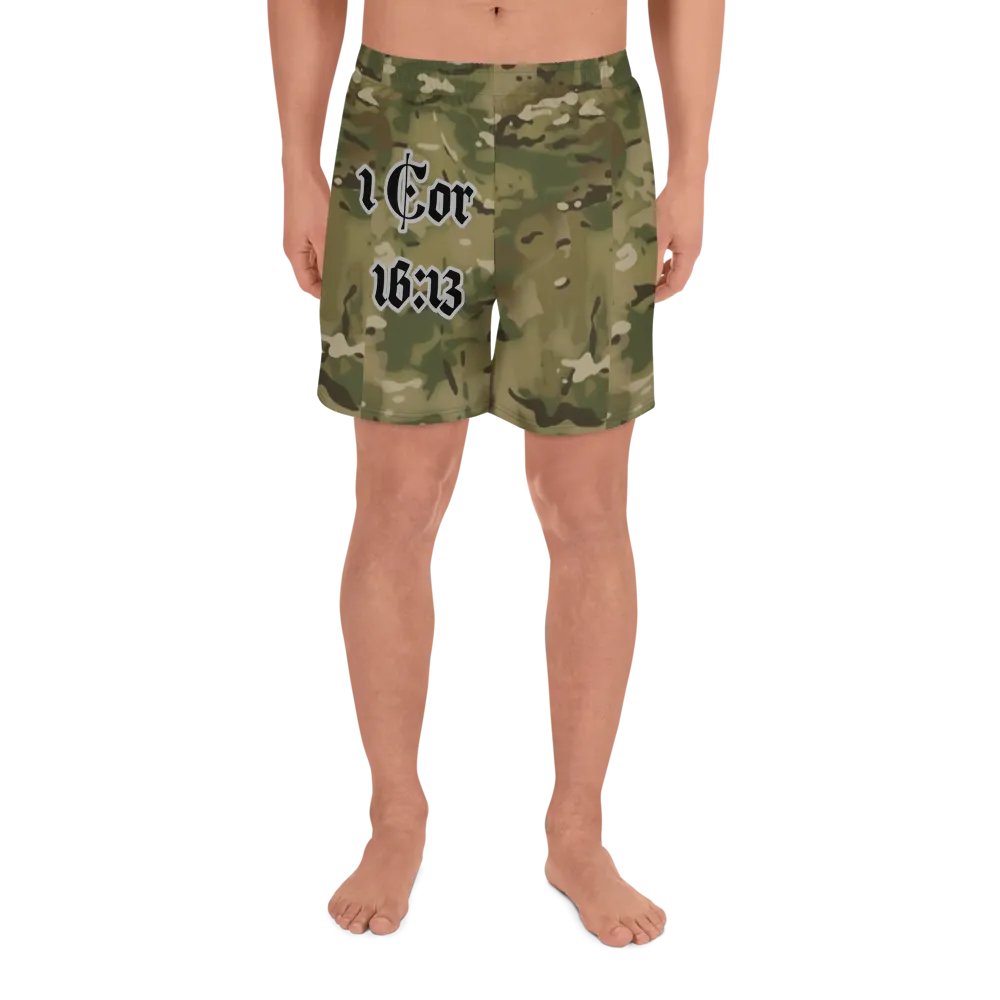 Faithful Camo: 1 Corinthians 16:13 Unisex Athletics Shorts - Multicam product image (2)