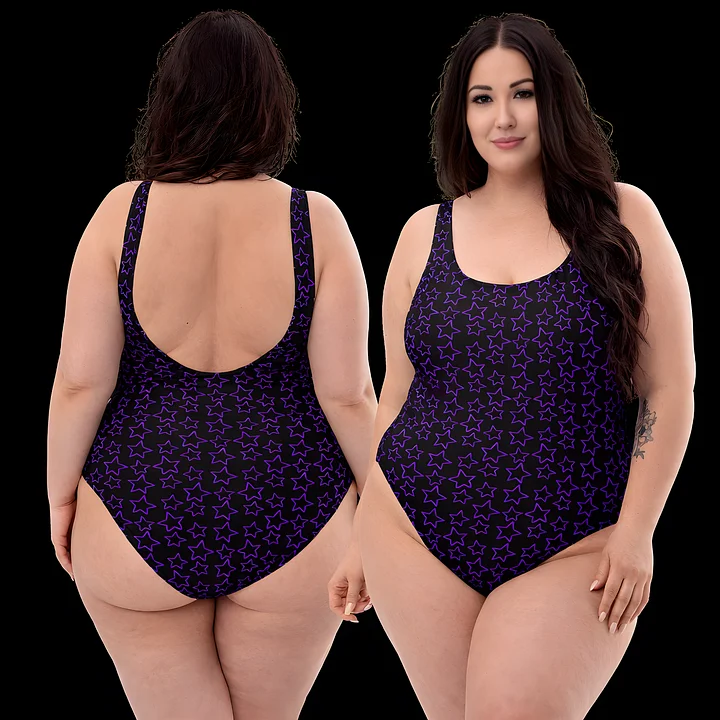 Midnight Stardust One-Piece Swimsuit – Black & Purple Star Print product image (1)