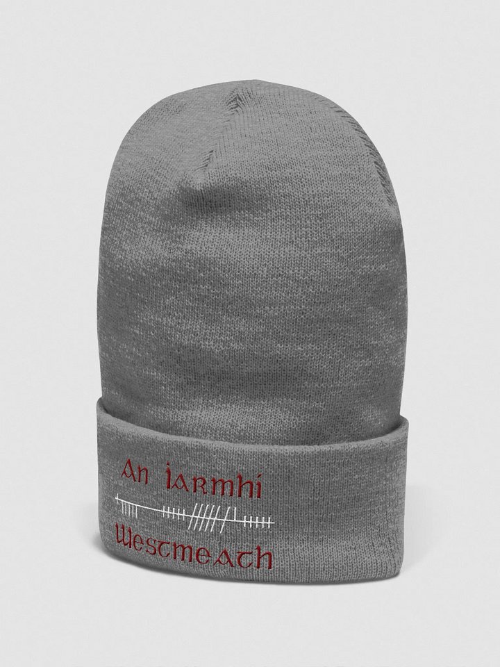 Westmeath/An Iarmhí Orthodox style Ogham, Maroon and white, embroidered Cuffed Beanie product image (2)