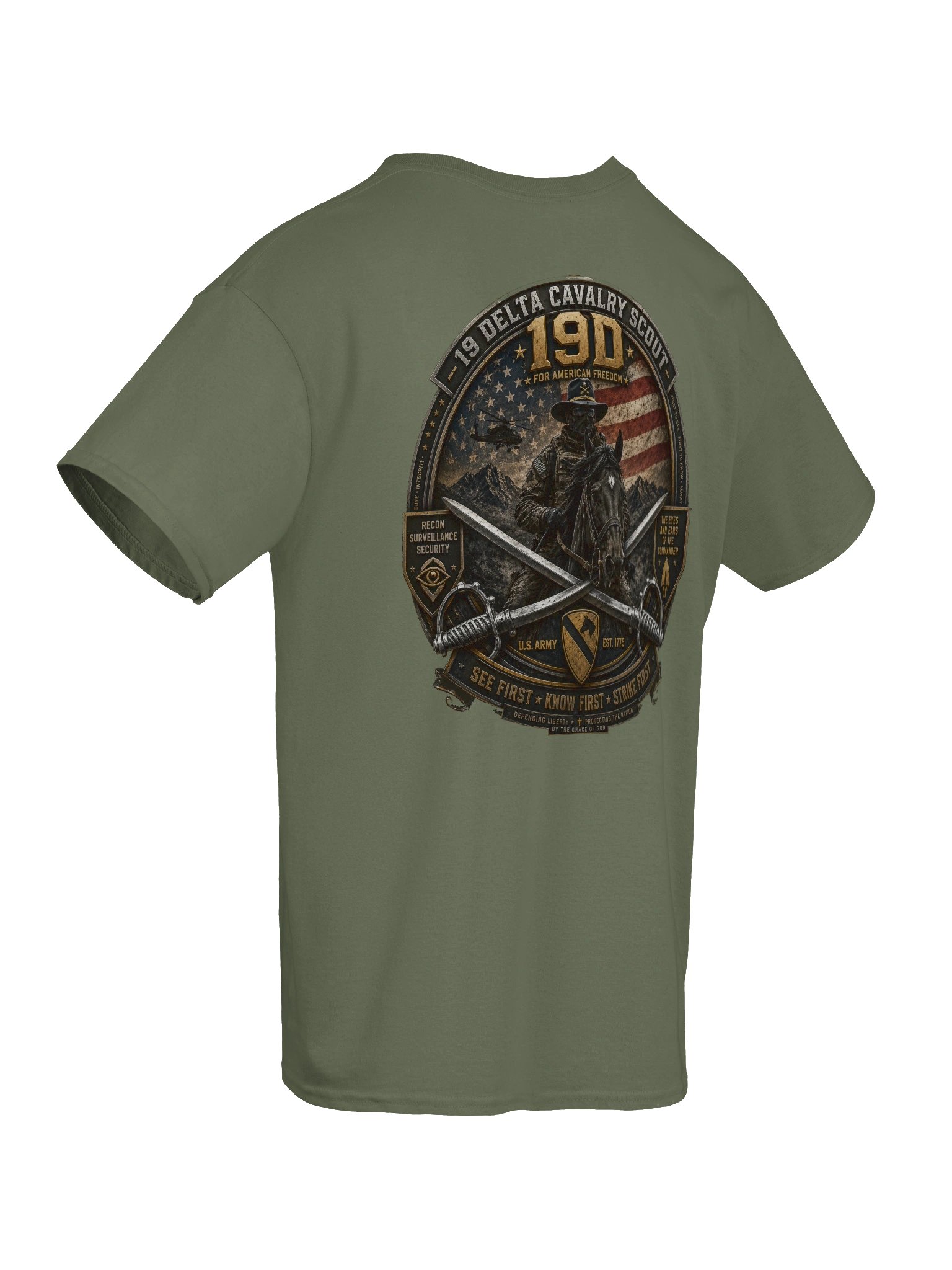 19 Delta Cavalry Scout – See First • Know First • Strike First | American Freedom Veteran Tribute Tee product image (3)