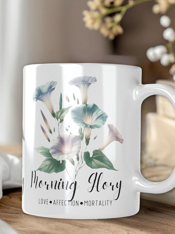 Morning Glory Ceramic White Mug: Love, Affection, Mortality September Birth Month Flower product image (2)