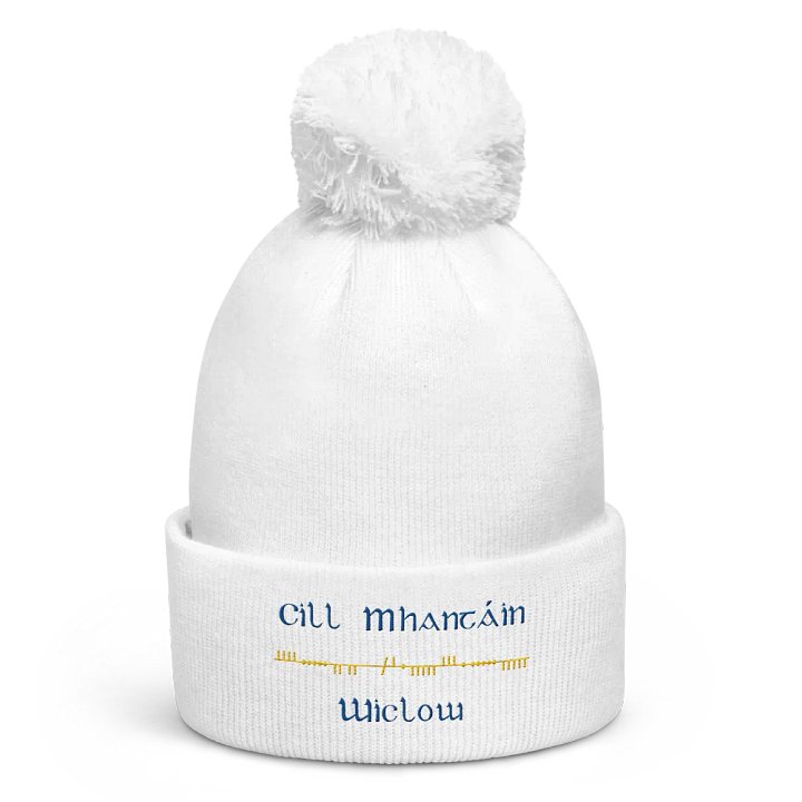 Wicklow/Cill Mhantáin Scholastic style Ogham embroidered Pom-Pom Beanie product image (1)