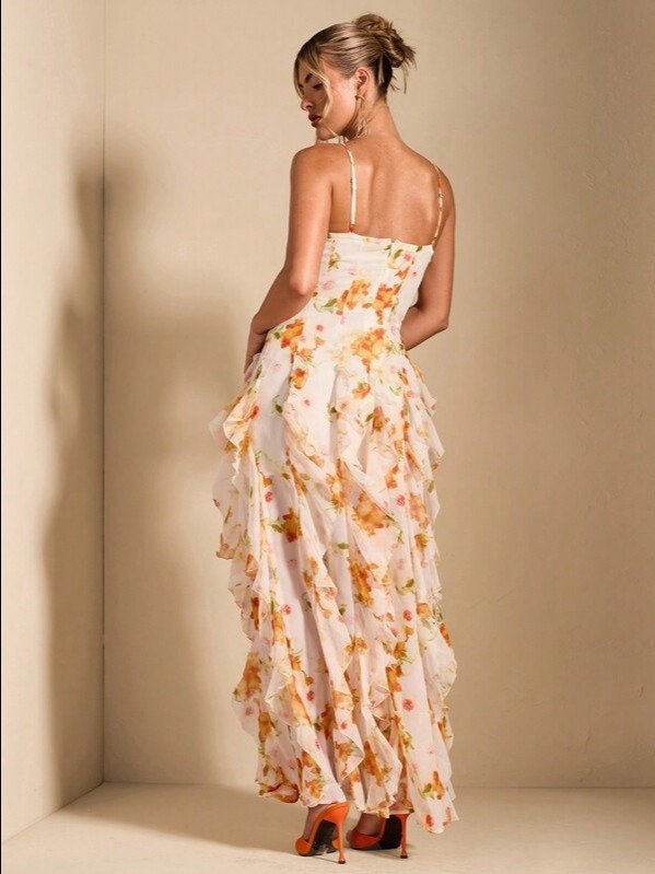 Yellow Floral Backless Maxi Dress | Boho Cami | ADLEST product image (2)