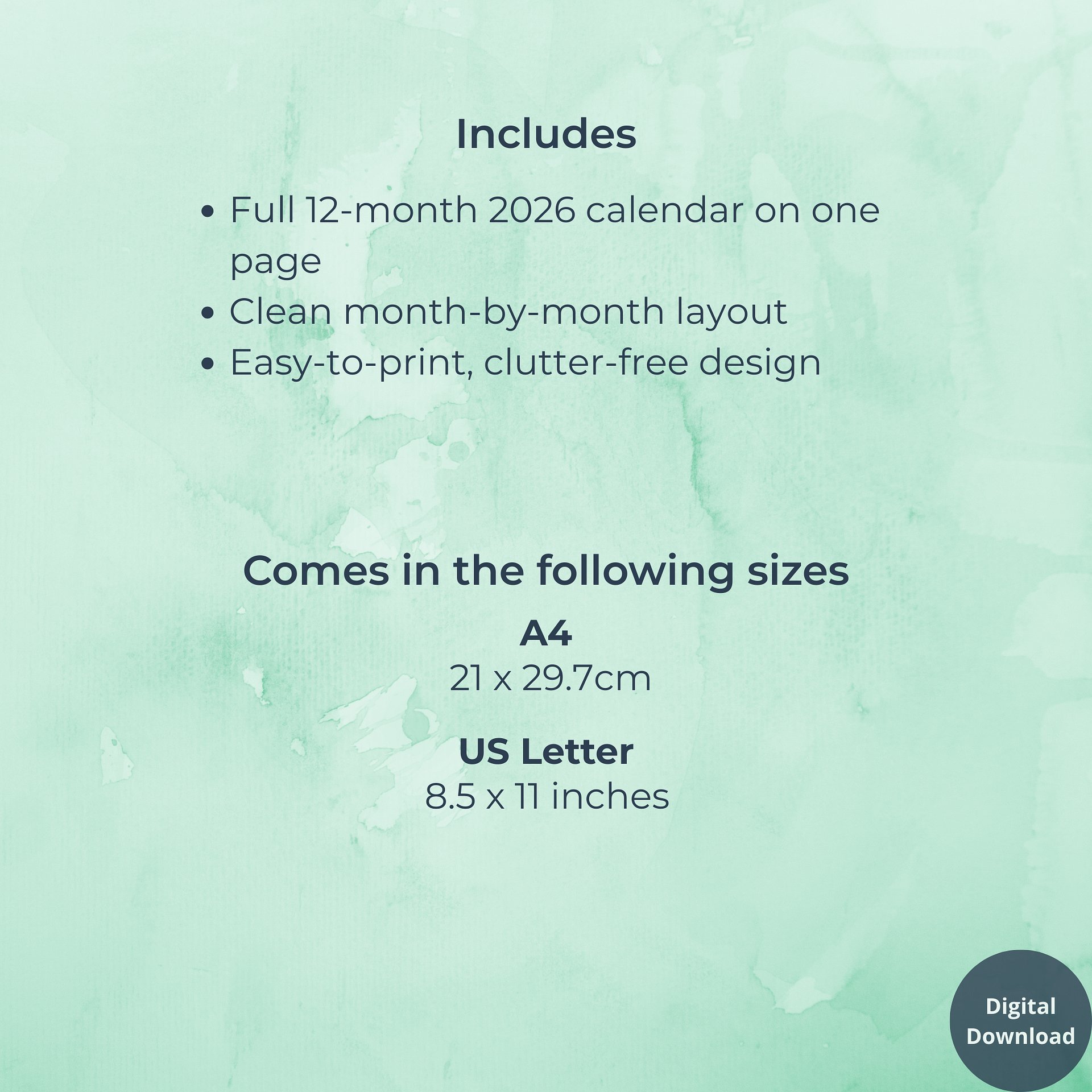 2026 One-Page Calendar product image (5)