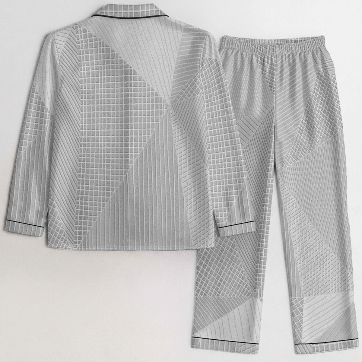 Silver Geometric Patchwork Satin Pajama Set product image (2)