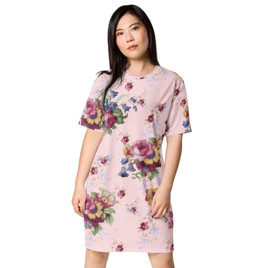 Vintage Floral Woman's Dress T-Shirt | Pink Blossom Everyday Apparel product image (4)