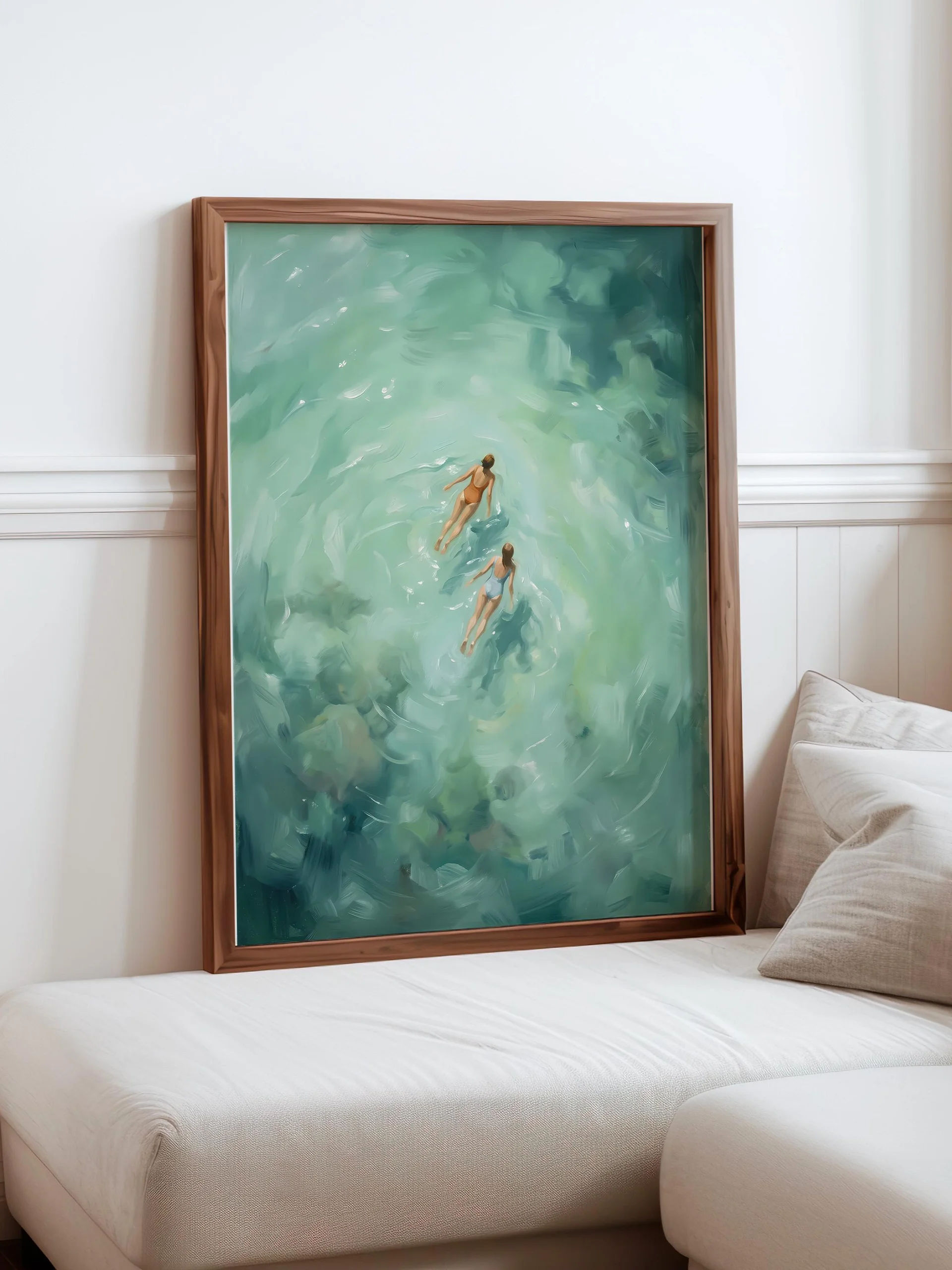 Swimming Women Wall Art | Aqua Pool Painting | Coastal Printable Decor | Minimalist Summer Poster | Digital Download product image (2)