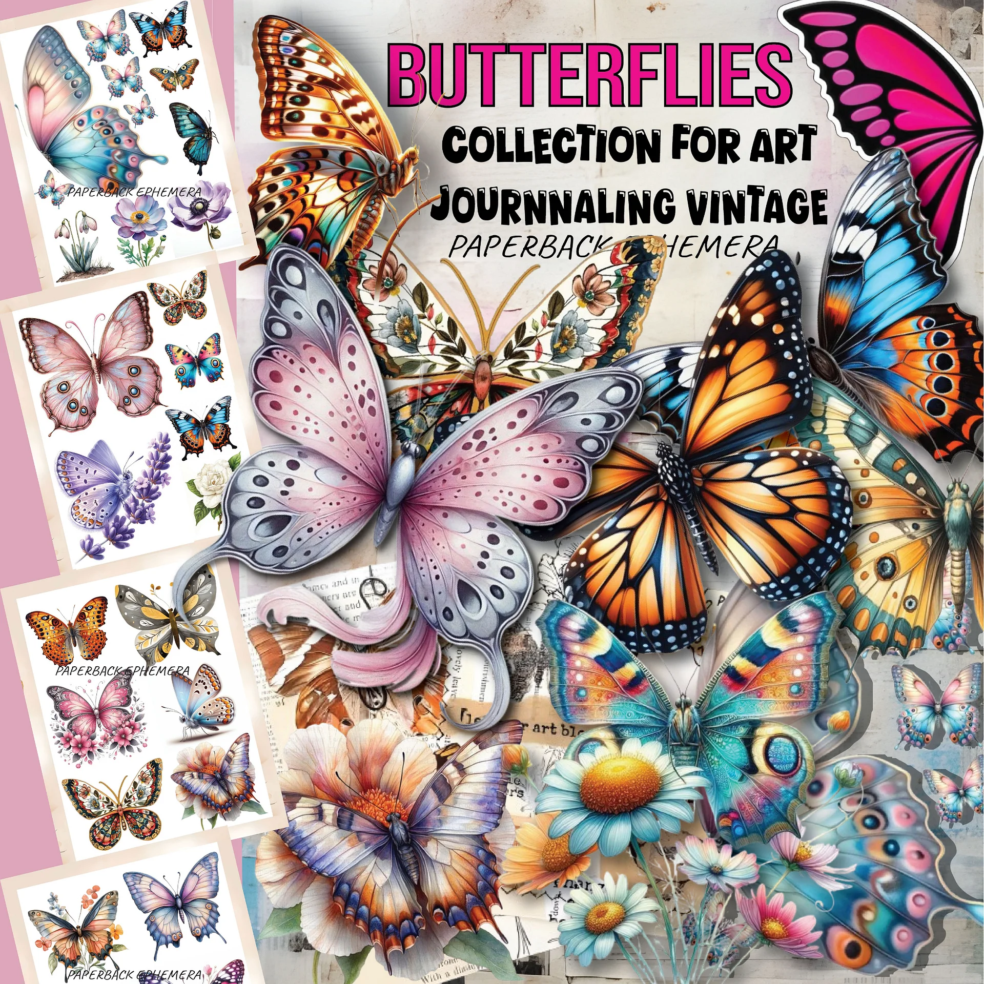 Butterfly Ephemera Printable Bundle – 24 Fussy Cut Pages for Junk Journals & Collage (2 PDFs) product image (1)