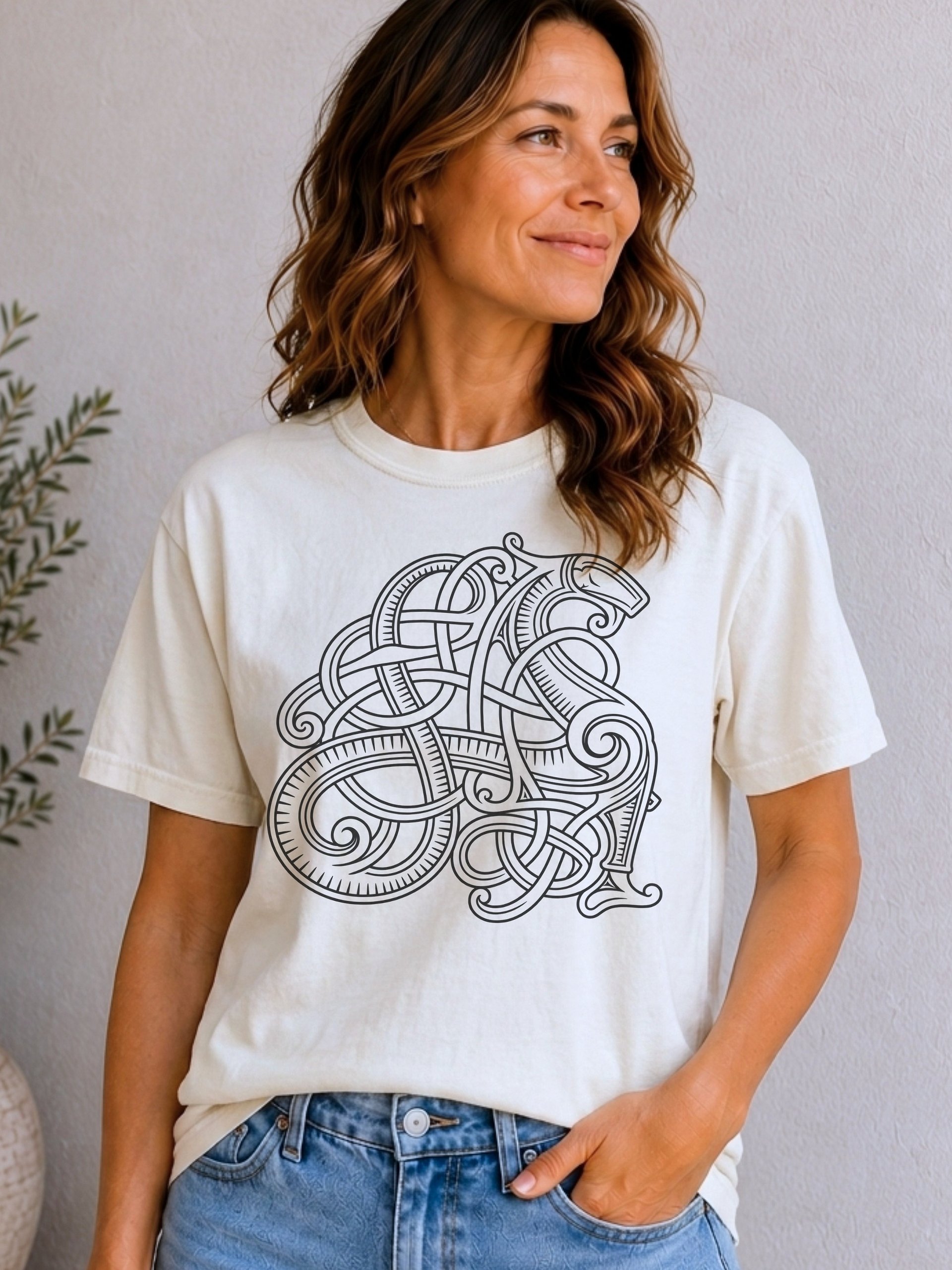 Graphic inspired by the Urnes style Viking brooch from Denmark - unisex t-shirt product image (2)