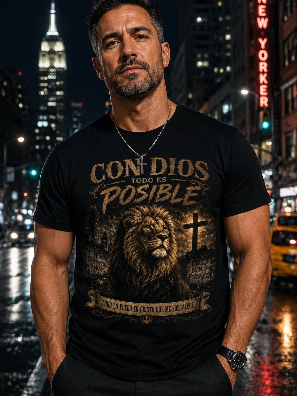 Con Dios Todo Es Posible – Camiseta Cristiana con León de Fe para Hombre product image (2)
