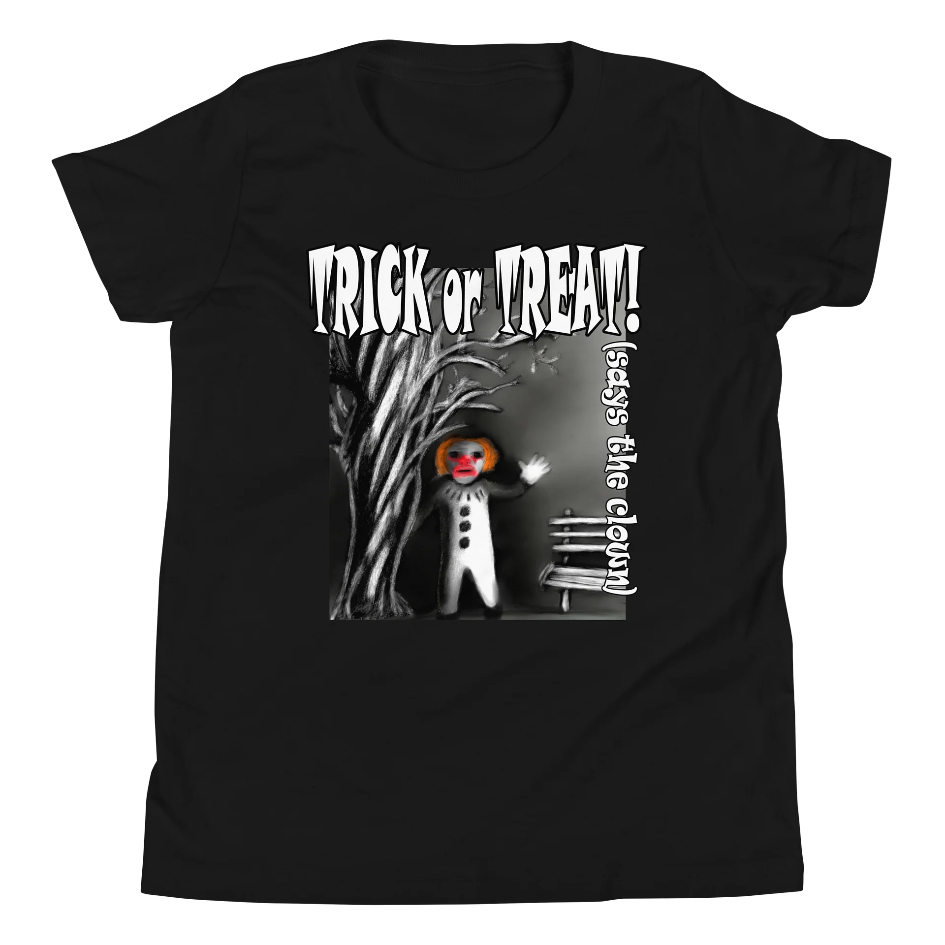 Clown "Trick or Treat" T-Shirt. Youth Short Sleeve T-Shirt - Bella+Canvas product image (1)
