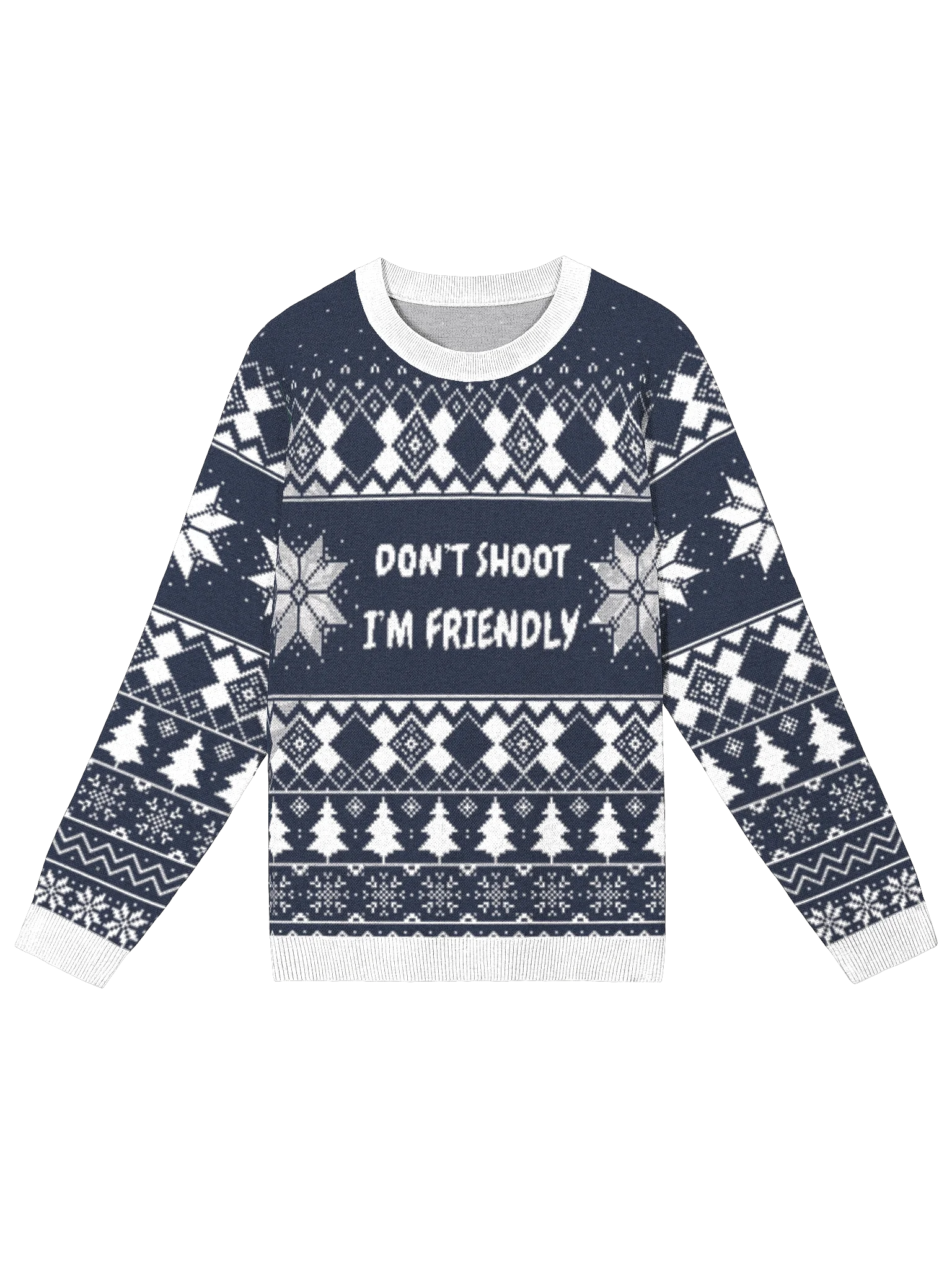 Frosty "Don't Shoot I'm Friendly" Knitted Crewneck
