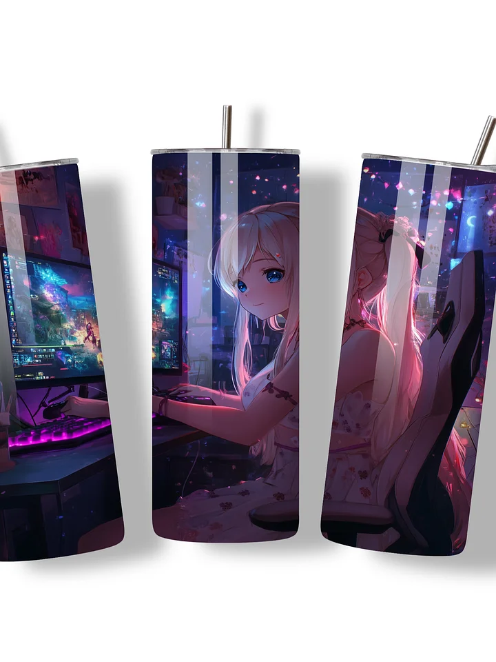 Anime Gamer Girl 20oz Skinny Tumbler with Metal Straw – Vibrant Gaming Setup Design – Double-Walled Insulated Stainless Steel Tumbler Gift for Anime and Gaming Fans (Anime Girl 4) product image (2)