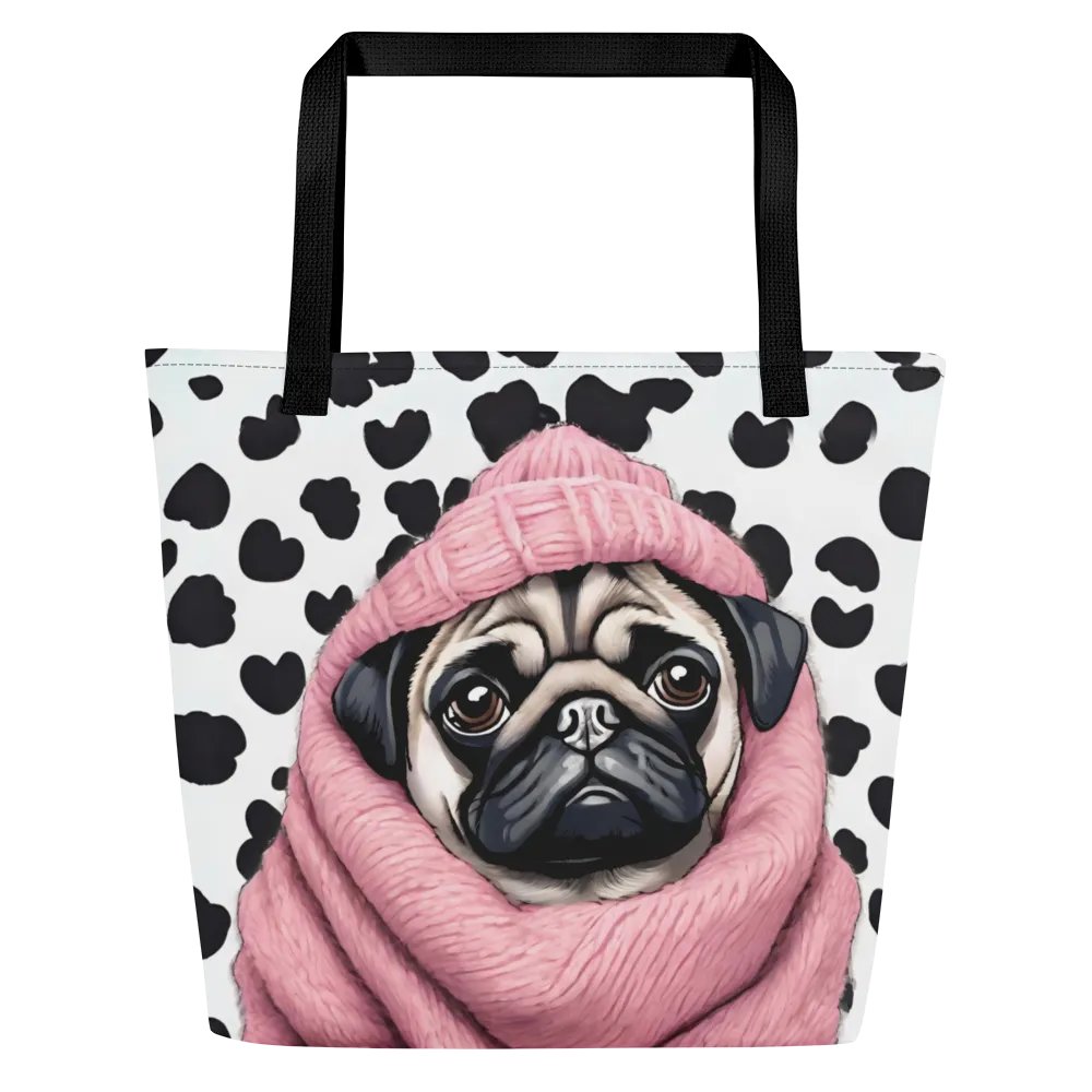 Dotted Pug Large Tote Bag with Pocket product image (2)