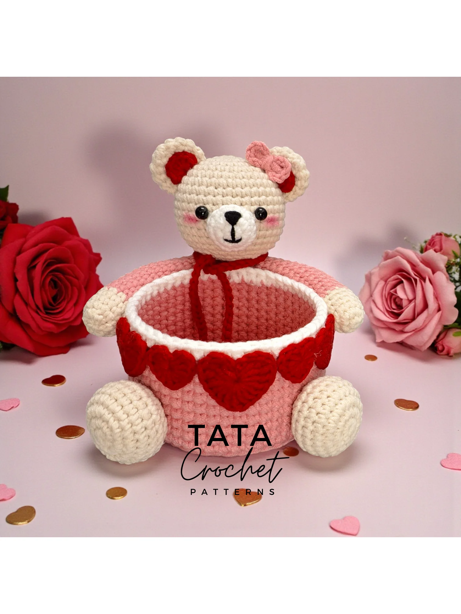 PDF Pattern -♡- Crochet Bear Basket Decorated with Hearts product image (1)