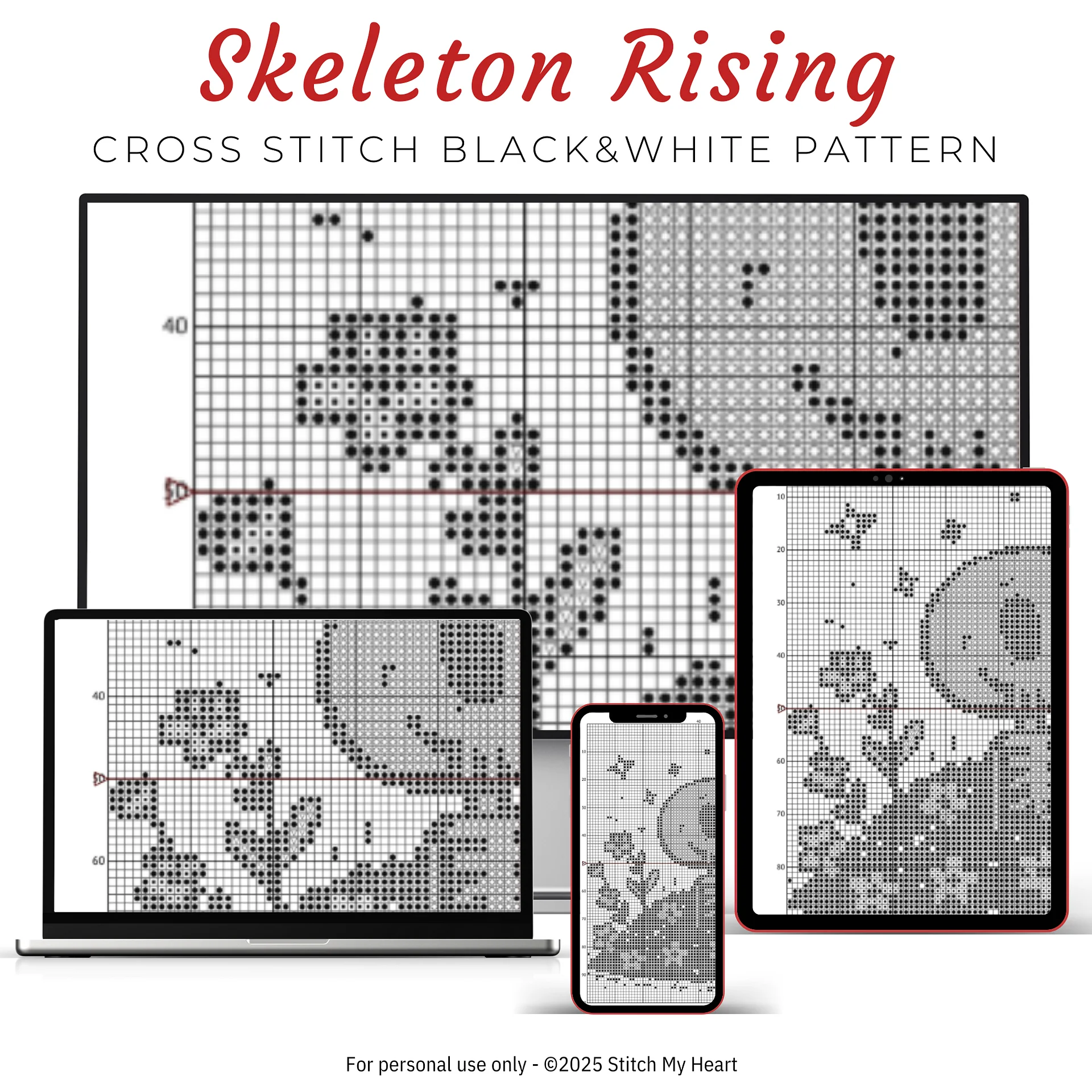 Skeleton Rising Cross Stitch Pattern product image (4)
