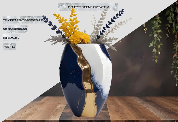 Golden Tides – Tropical Luxe Gold-Accented Vase PNG product image (2)