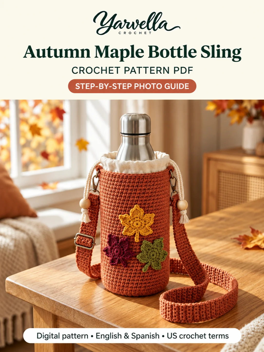 Autumn Maple Leaf Water Bottle Sling Crochet Pattern PDF – Crossbody Carrier product image (2)