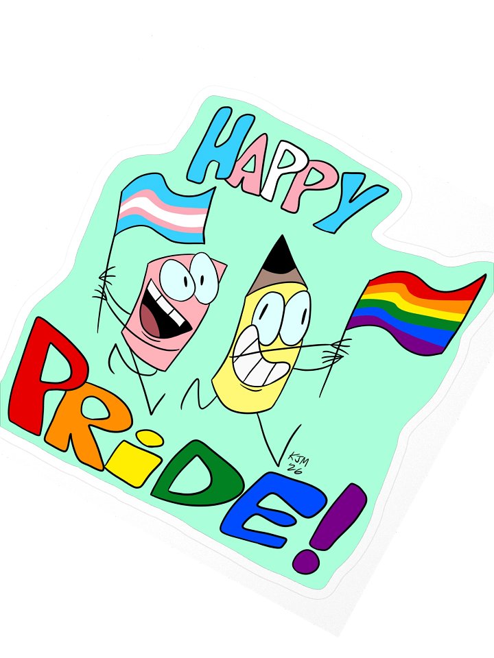 Pencil and Eraser Pride Sticker (Green BG) product image (2)