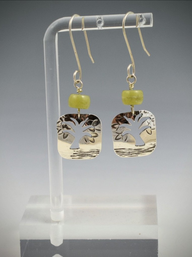 Palm Tree Earrings in Sterling Silver with Chartreuse Jade product image (2)