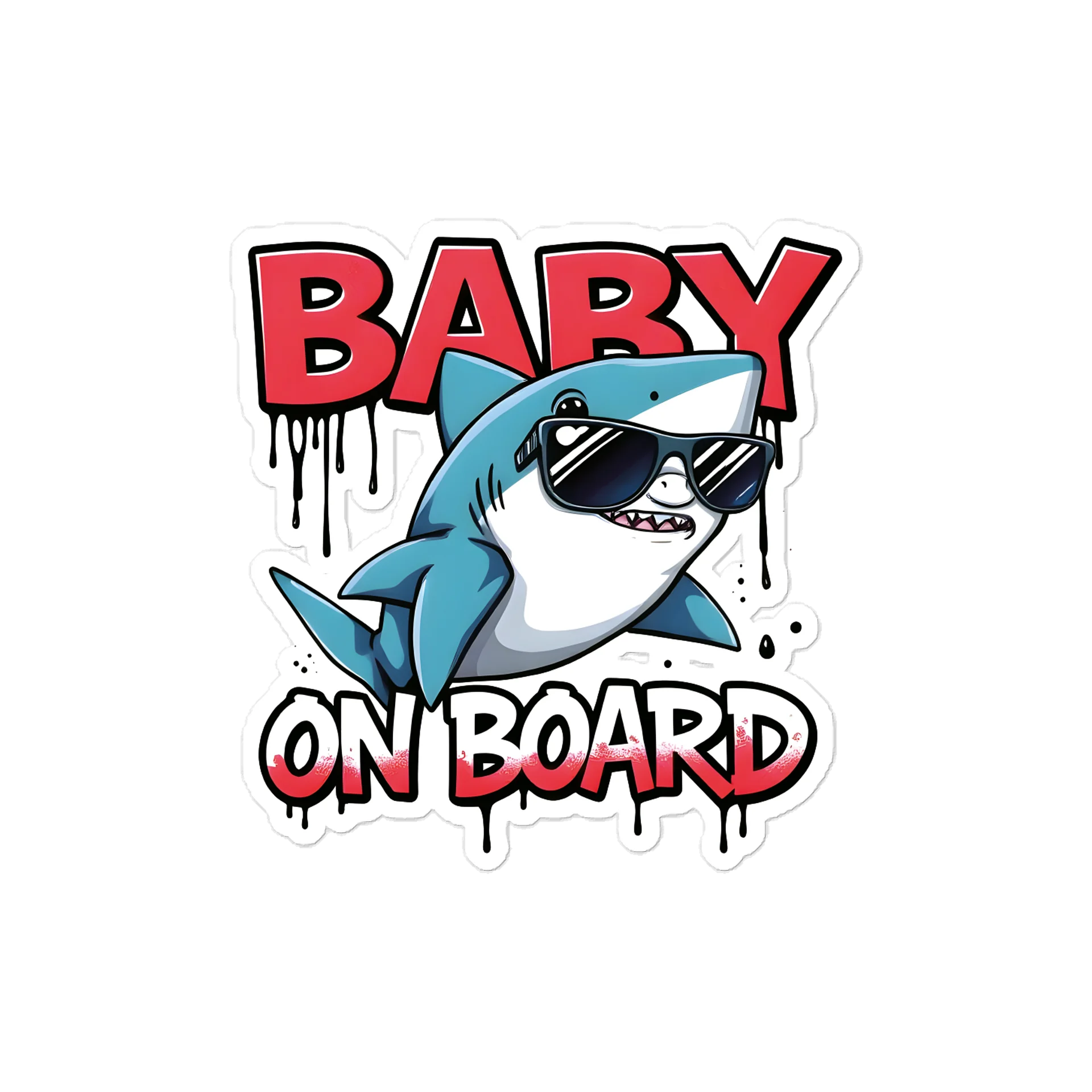 Cool Shark Urban Style Baby On Board Car Decal - 5x5 Premium Vinyl Sticker - Streetwear Inspire Shark with Sunglasses Graphic for Cars and Jeeps product image (1)