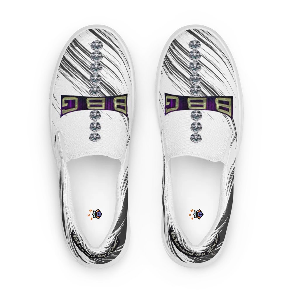 BBG White with Black Swirls Diamond Cross Women's Slip On product image (2)