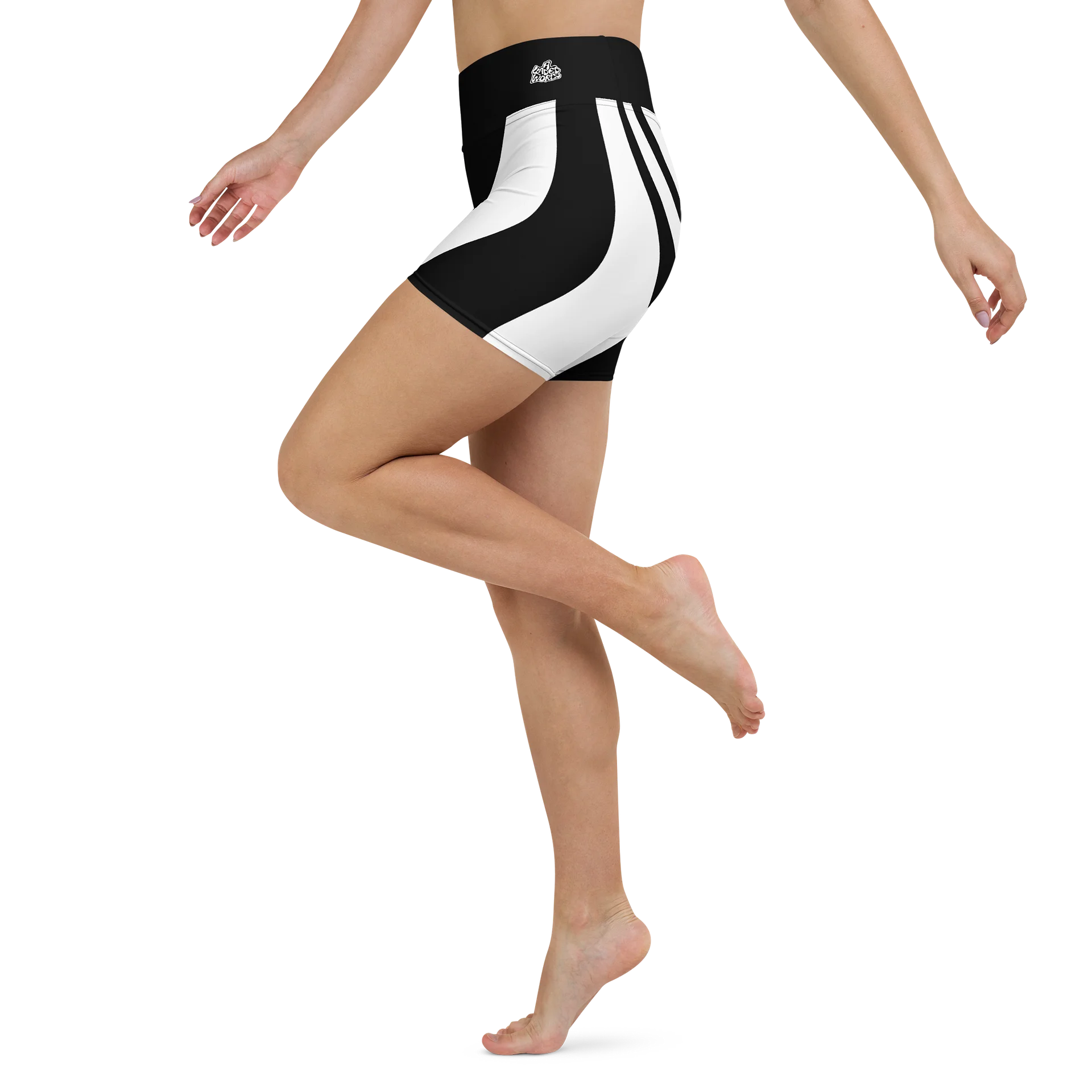 Black & White Abstract Wave Yoga Shorts product image (8)
