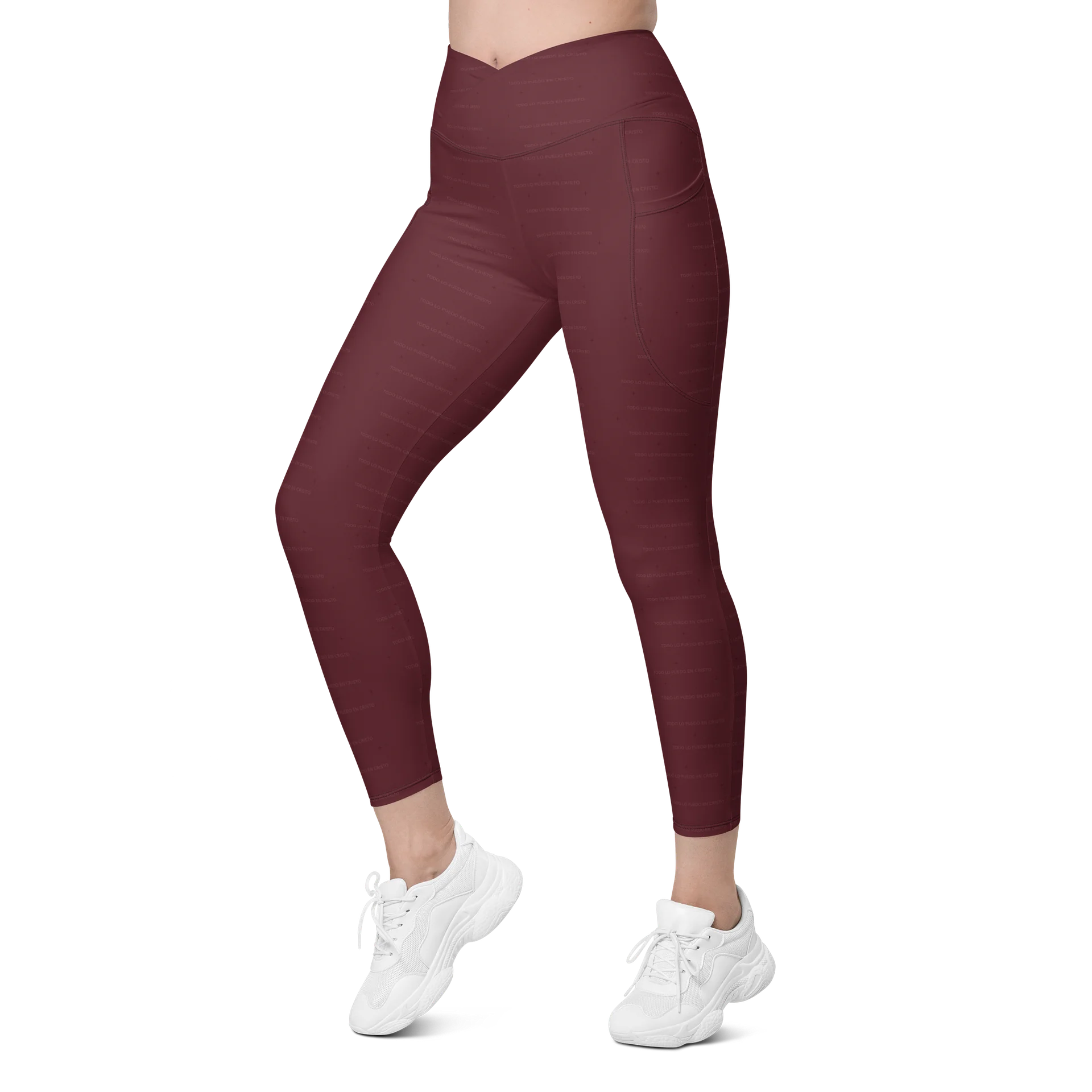 Crossover Leggings with Pockets — Women Who Lift (Burgundy) product image (6)