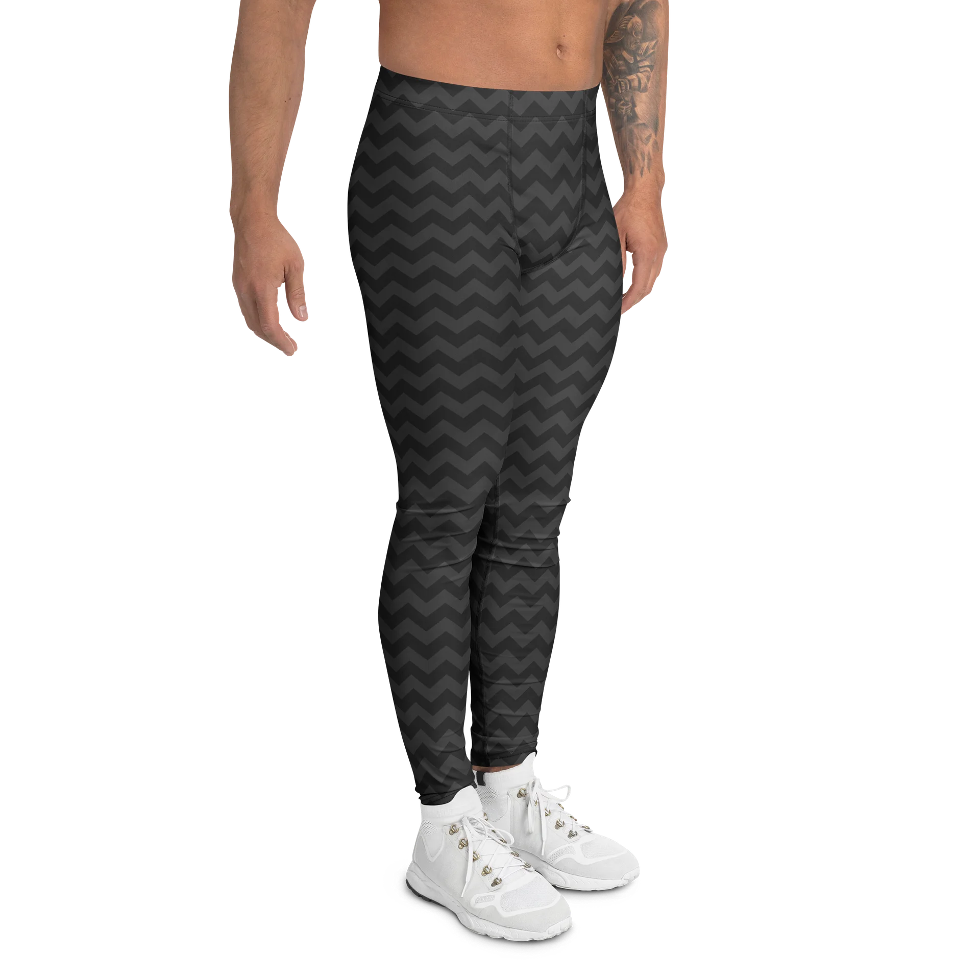 Black Chevron Zigzag Print Men’s Leggings product image (3)