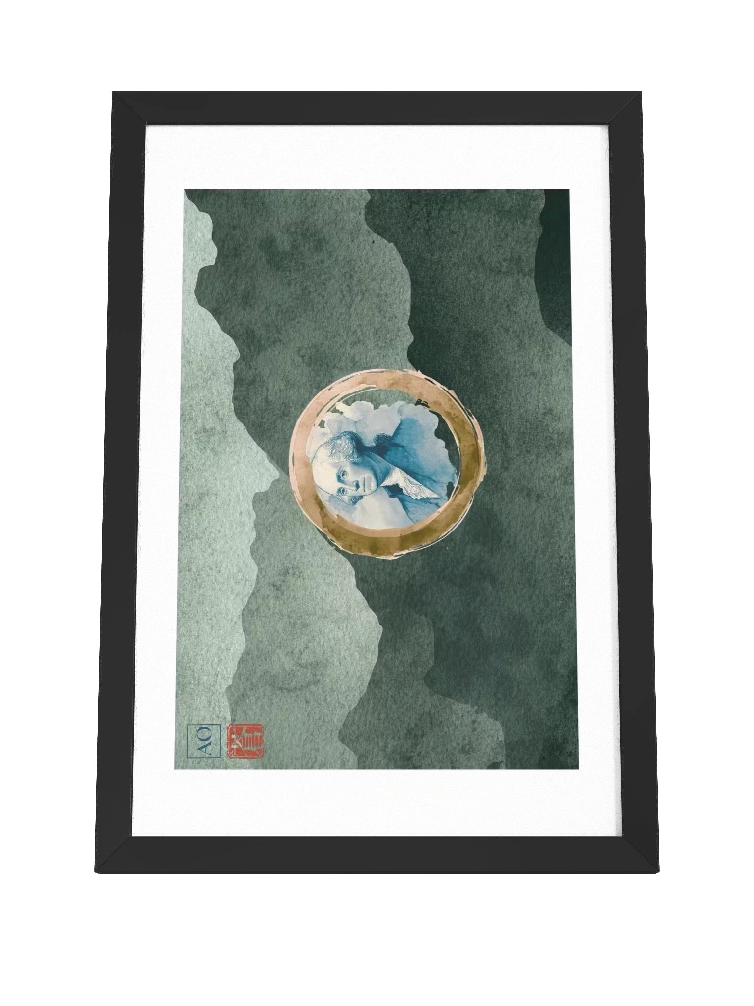 Washington Japanese Ink Art Print | Evergreen Heritage No.08 | Framed Wall Art - AO Japan Blue product image (4)