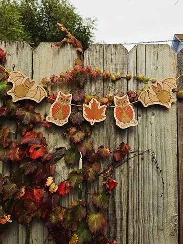 riso printed some autumnal garlands to get into the halloween spirit! flatallic gold, black, and bright red ink on a variety ...