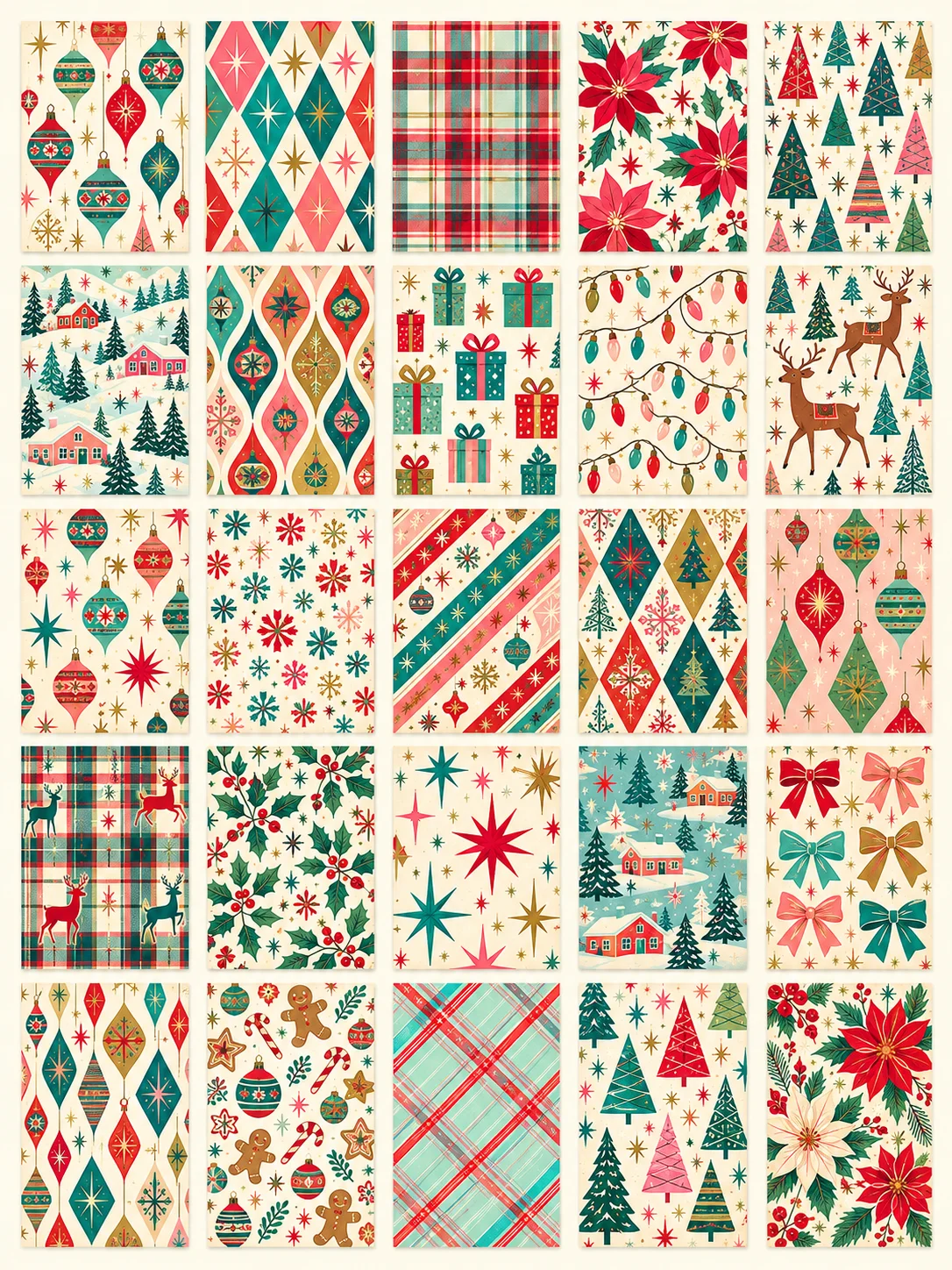 500 Retro Christmas Backgrounds, Kitsch 1950s Atomic Holiday Digital Paper Pack, Vintage Ornament Patterns, Printable Scrapbook JPG Download product image (6)