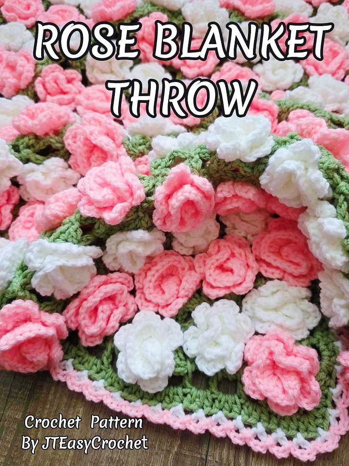 Crochet Pattern & VIDEO, Rose Garden Baby Blanket Throw, PDF Instant Download product image (2)