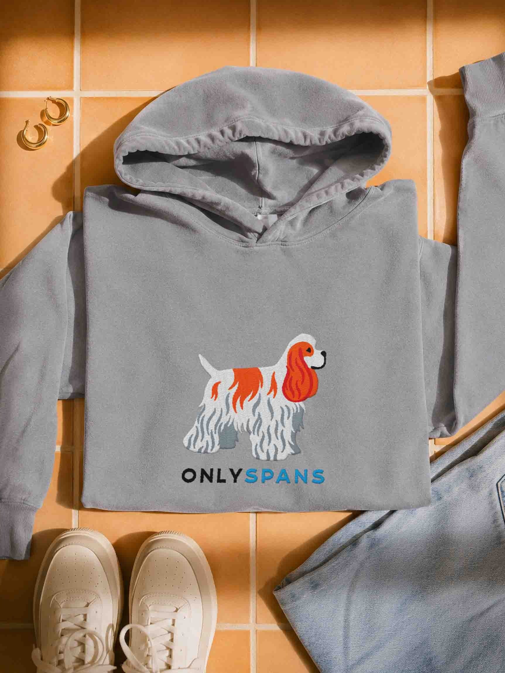 Only Spans Premium Hoodie (Embroidered) of an American Cocker Spaniel(Parti Red & White) product image (1)