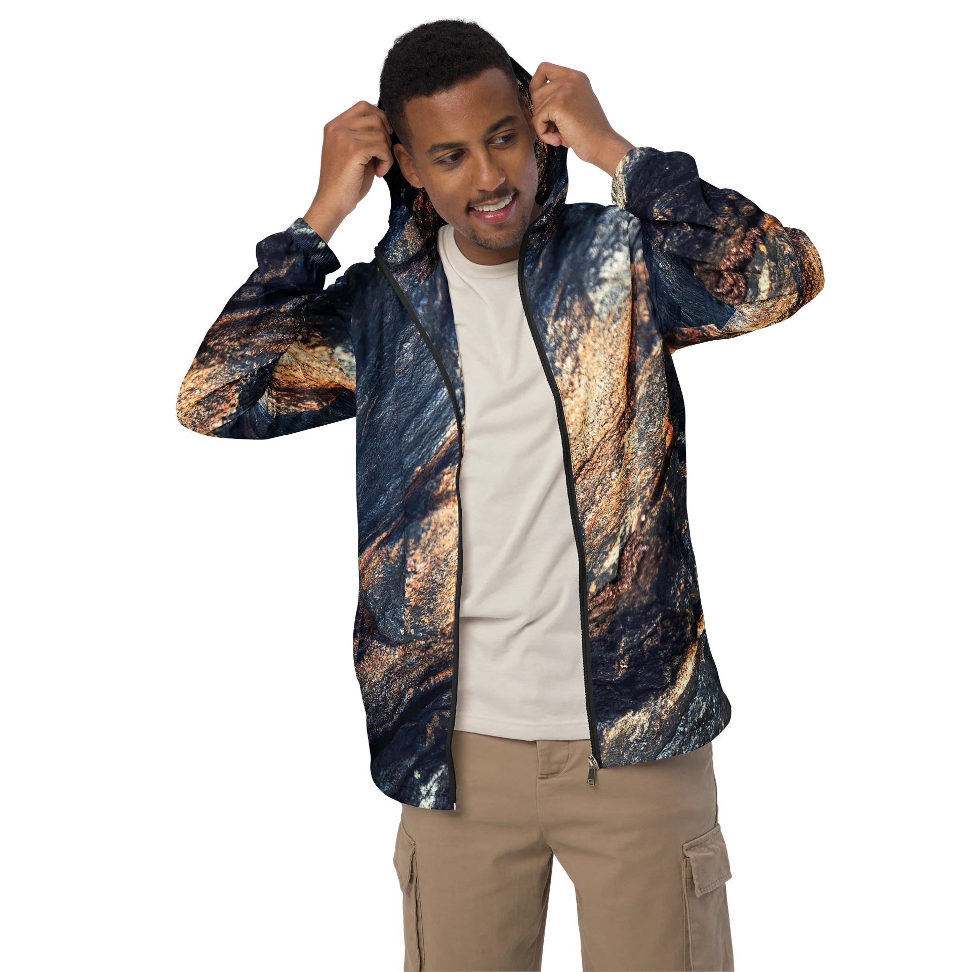 Obsidian Vein Unisex All-Over Print Dark Mineral Lightweight Windbreaker product image (3)