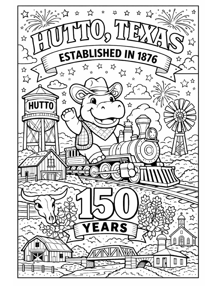 Hutto, Texas 2026 Coloring Book and Calendar of Hutto Hippos – Digital Edition product image (2)