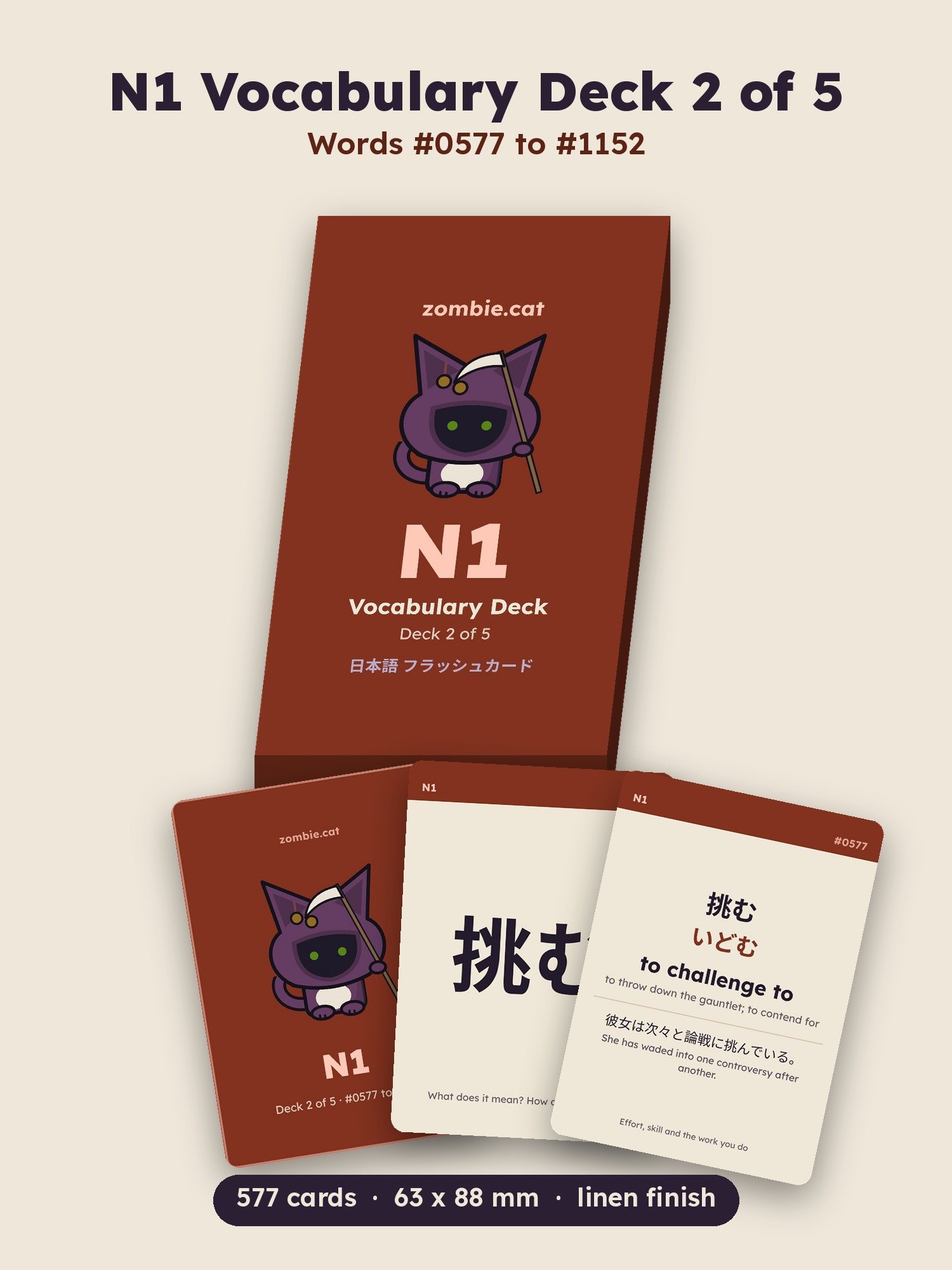 Japanese Flash Cards: JLPT N1 Vocabulary Deck 2 of 5, Words 577 to 1152 (zombie.cat) product image (1)