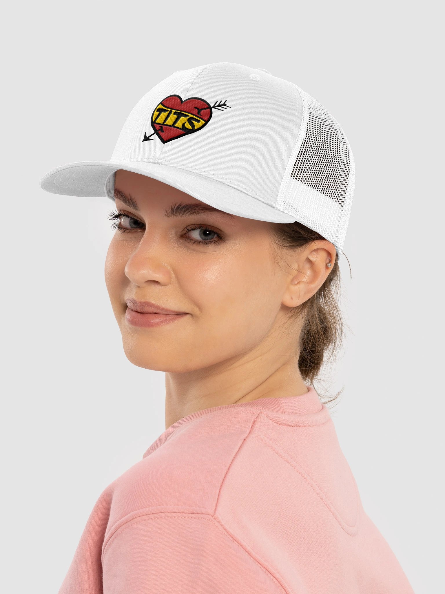 BREAK YOUR HEART LOGO Trucker Hat White product image (4)