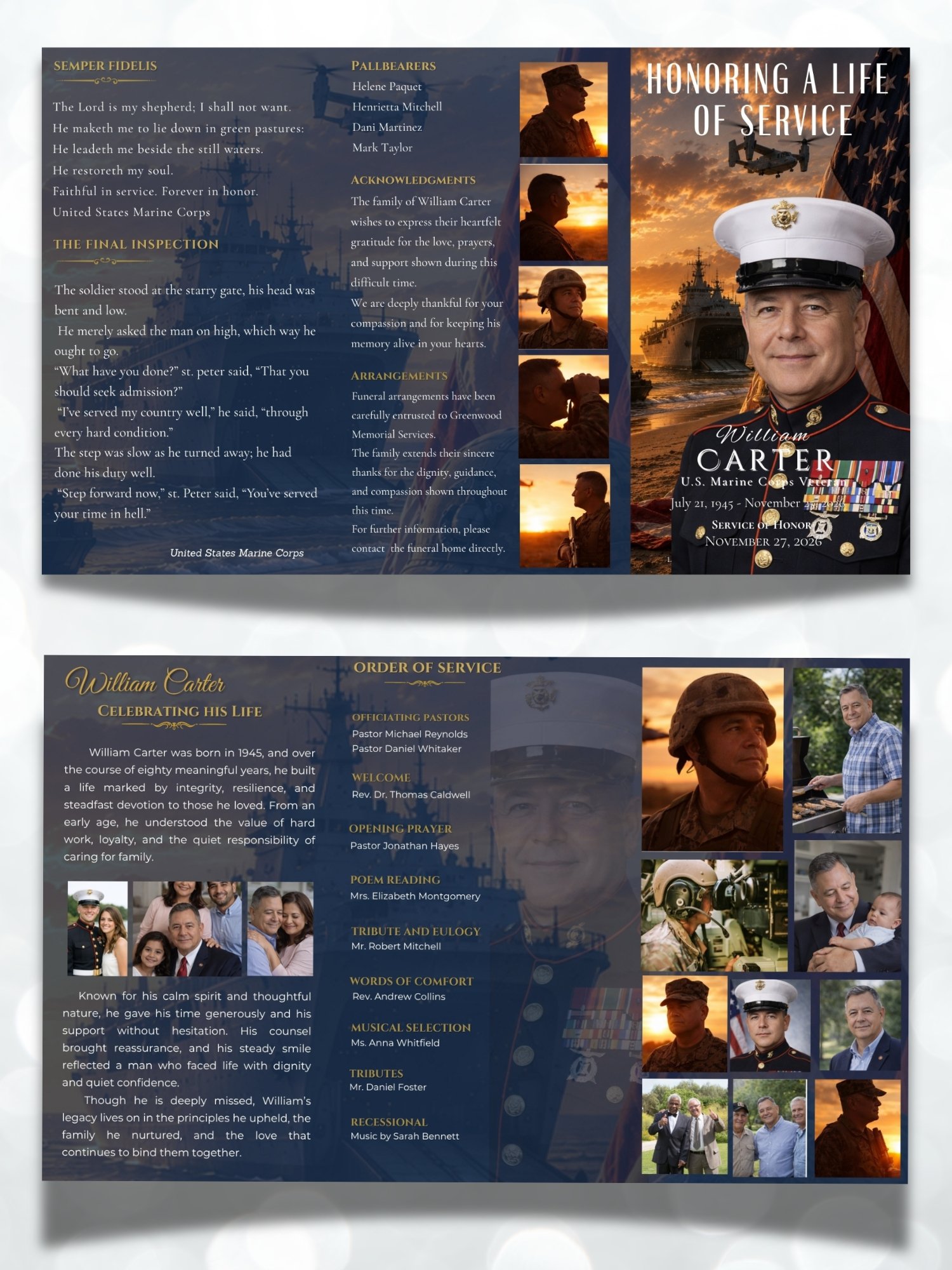 Veteran US Marine Corps Obituary Template | Military Trifold Canva product image (2)