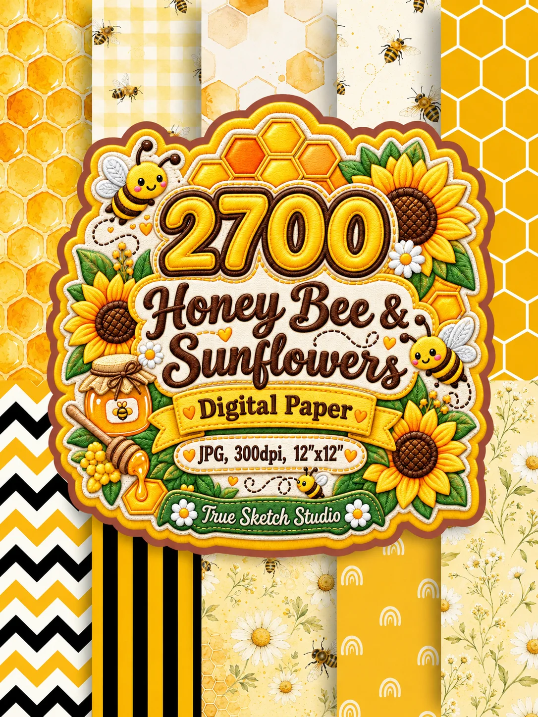 2700 Honey Bee Sunflower Digital Paper Bundle product image (1)