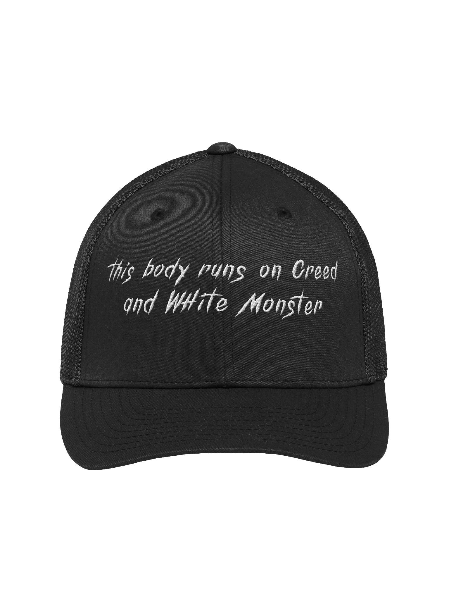 This Body Runs on Creed and White Monster Emb. Hat product image (1)