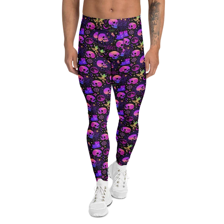 Comfortable Men’s Leggings in Bold Neon Skulls product image (1)