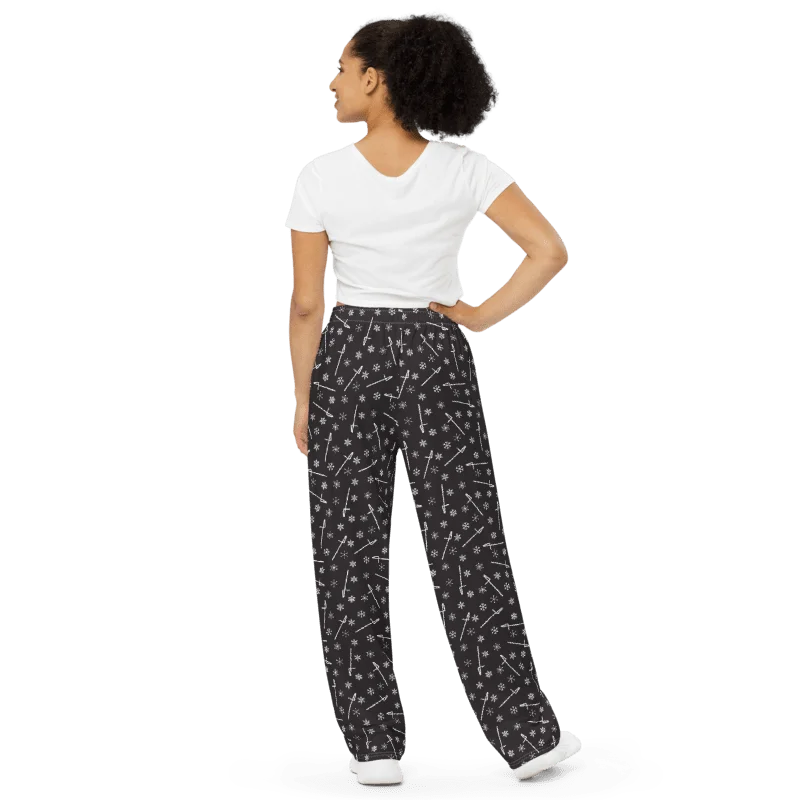 Contrabass Flute - Flutes and Snowflakes Unisex Wide-Leg Lounge Pants product image (4)