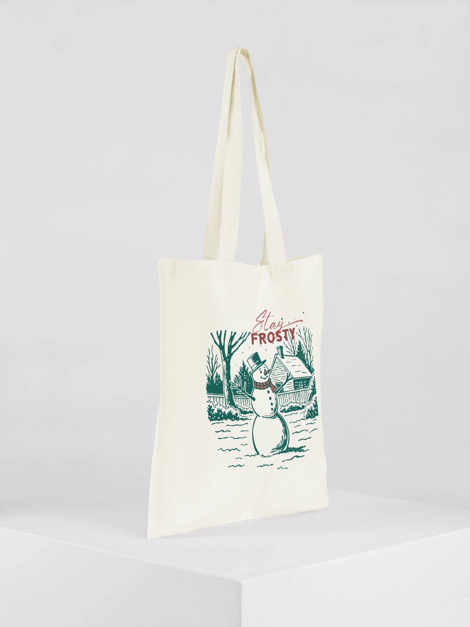 Stay Frosty retro Christmas tote bag with a vintage snowman scene product image (3)